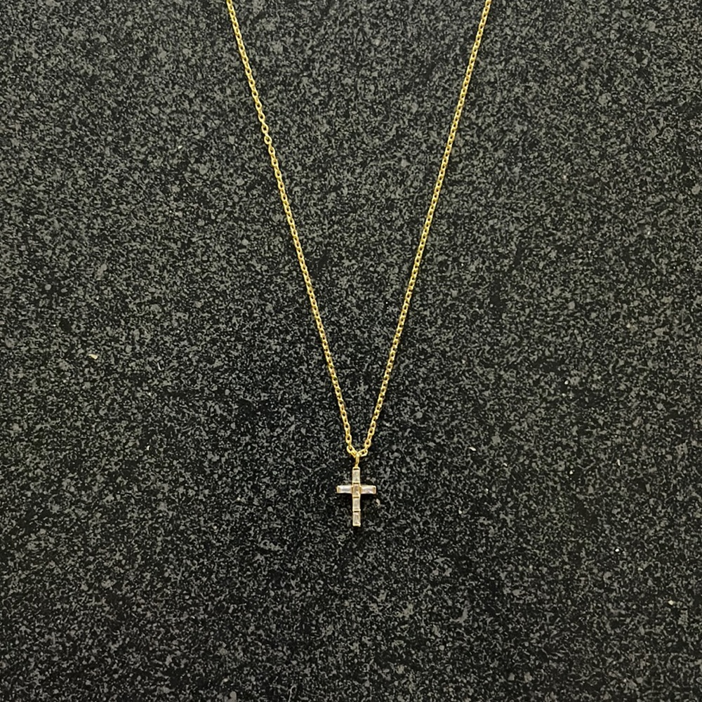 Women Baguette Crystal Gold Finish Cross 17 inches Necklace - Picture 1 of 4